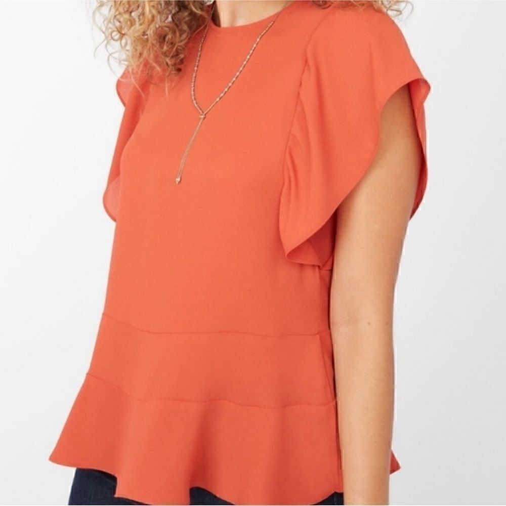 Stella & Dot- Plus Size Burnt Orange Ruffle Flutter Sleeve Blouse, Size XXL